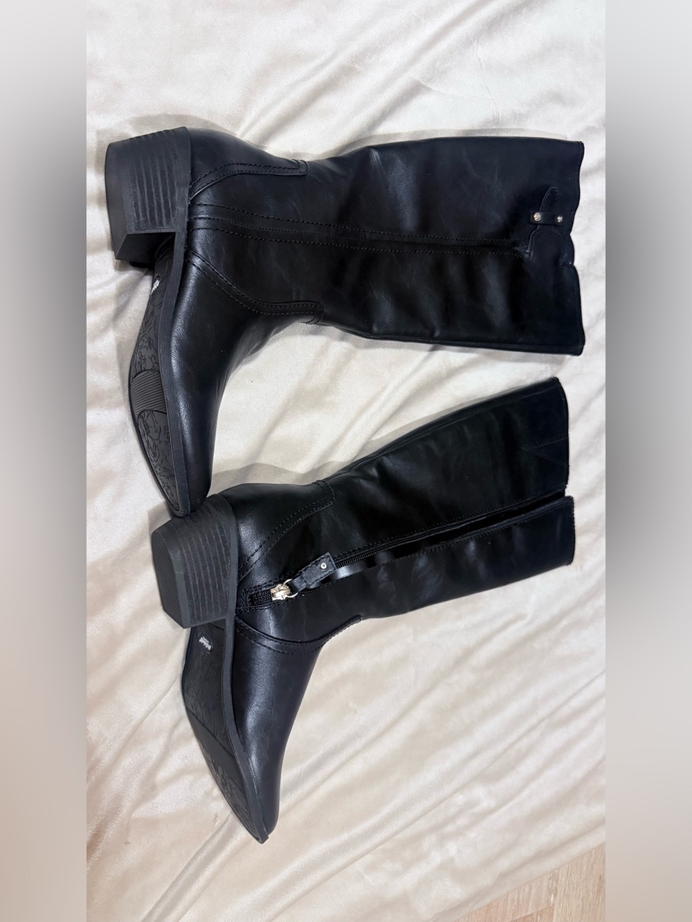 Dr. Scholl's Black Mid-Calf Zip Leather Boots
